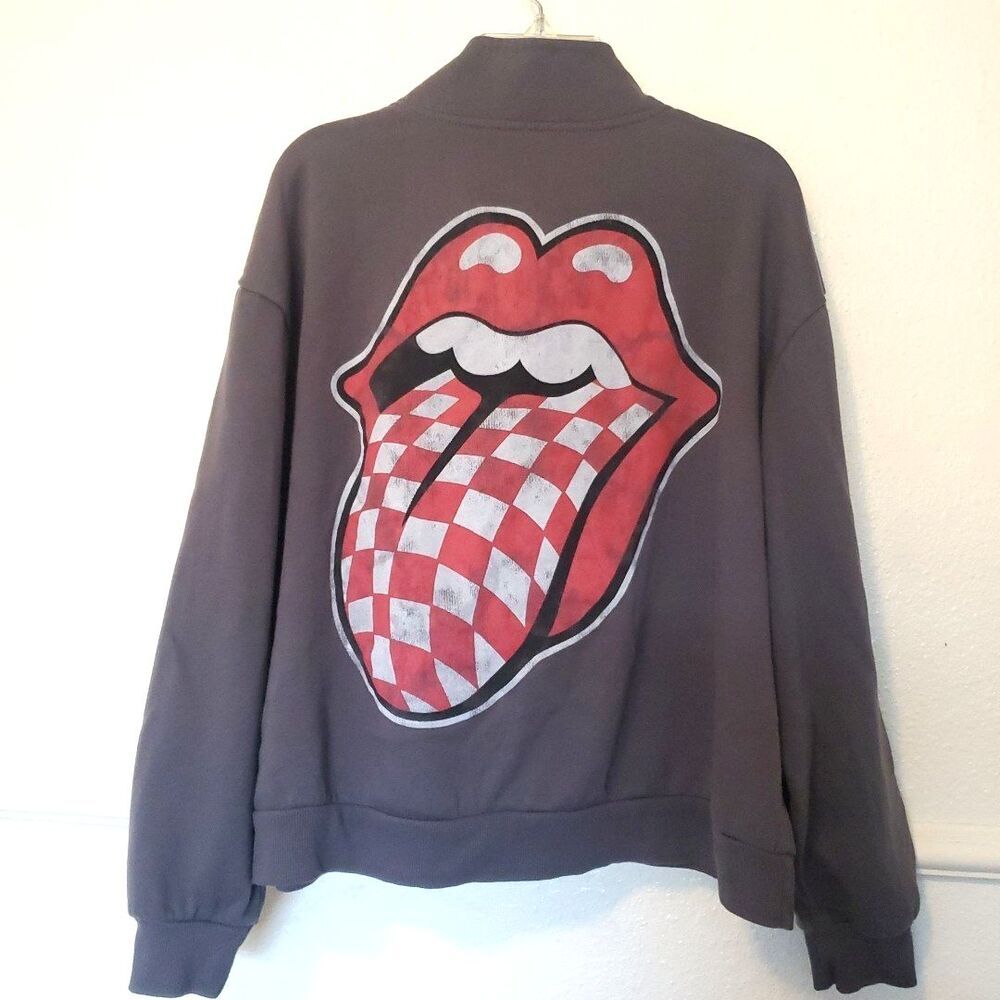 The Rolling Stones  Quarter Zip Sweatshirt Women's Large  Gray Rock Band 1960's‎